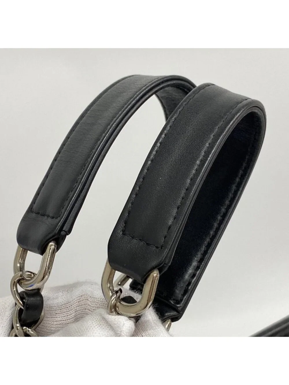 Chanel Chain Tote Quilted Caviar Leather Black Silver